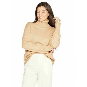 A New Day Tan Turtleneck Sweater Small Chunky Knit Ribbed Fall Casual